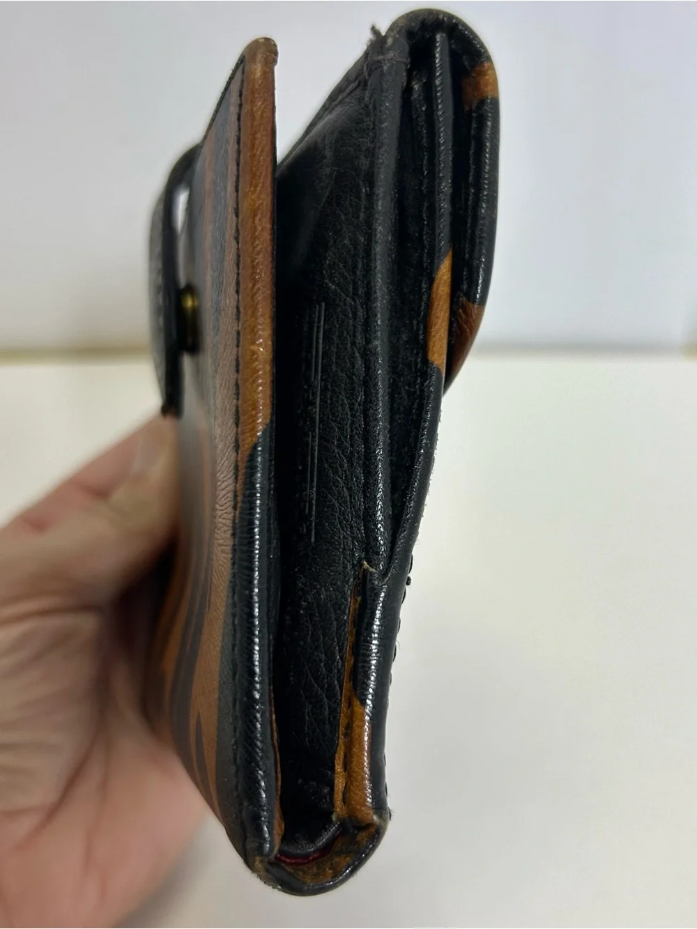 Dooney & Bourke Black Brown Tiger Print Leather Bifold Wallet
